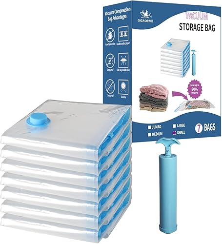 Paquete de 7 bolsas de almacenamiento al vacío pequeñas que ahorran espacio para ropa, viajes, bolsas de compresión con sellado al vacío para ropa,