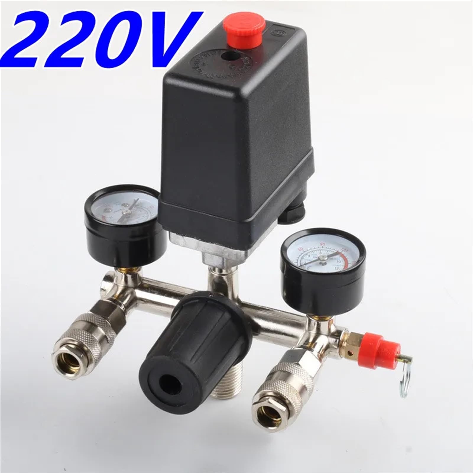 Bomba de compresor Aire 220V/380V 90-120 PSI con Interruptor presión, válvula Control, regulador Alivio del colector manómetro(220v)