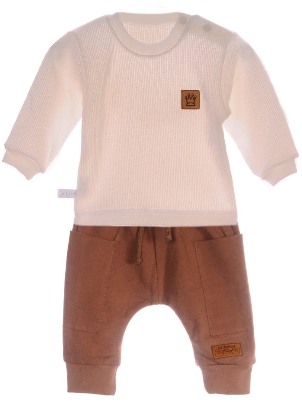 Baby Set Langarmshirt Hose Creme Beige Erstlingsset Schlupfhose Outfit Baumwolle Unisex Babykleidung bequem Erstausstattung
