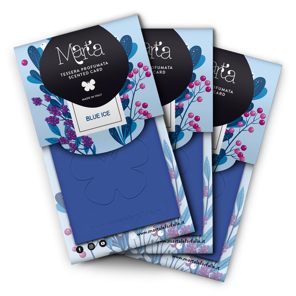 Tre Tessere al Profumo di Mela e Patchouli per Armadi Marta Card Blu Ice
