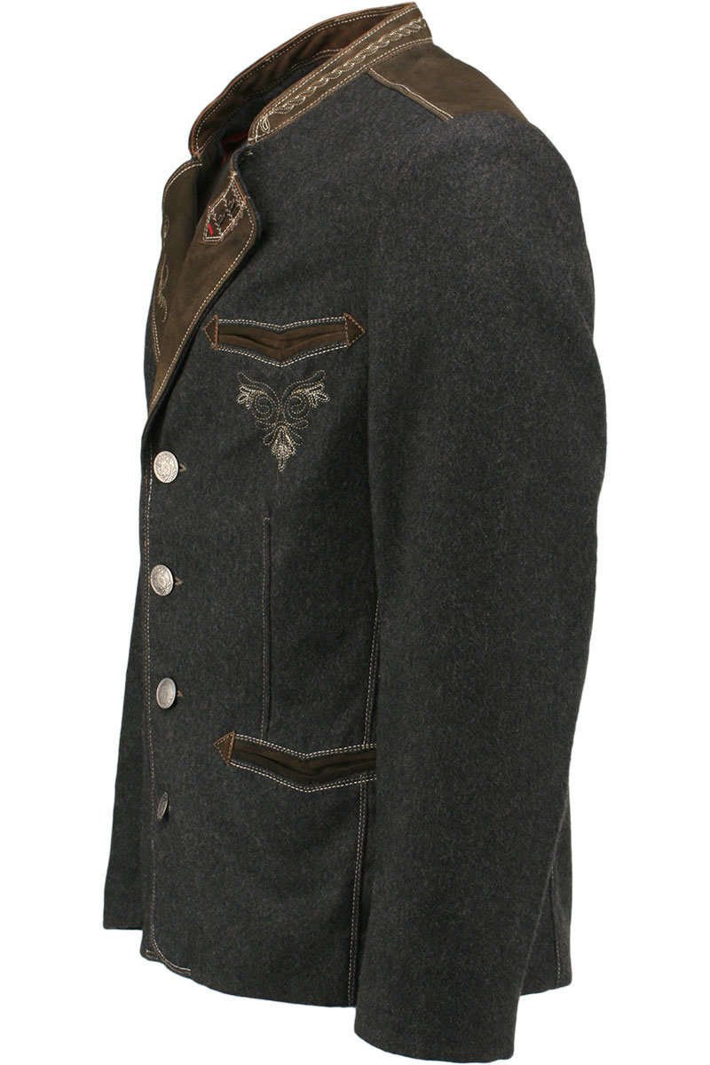Spieth & Wensky Herren Trachten Jacke Loden/Leder anthrazit 'Samuel', anthrazit, 48