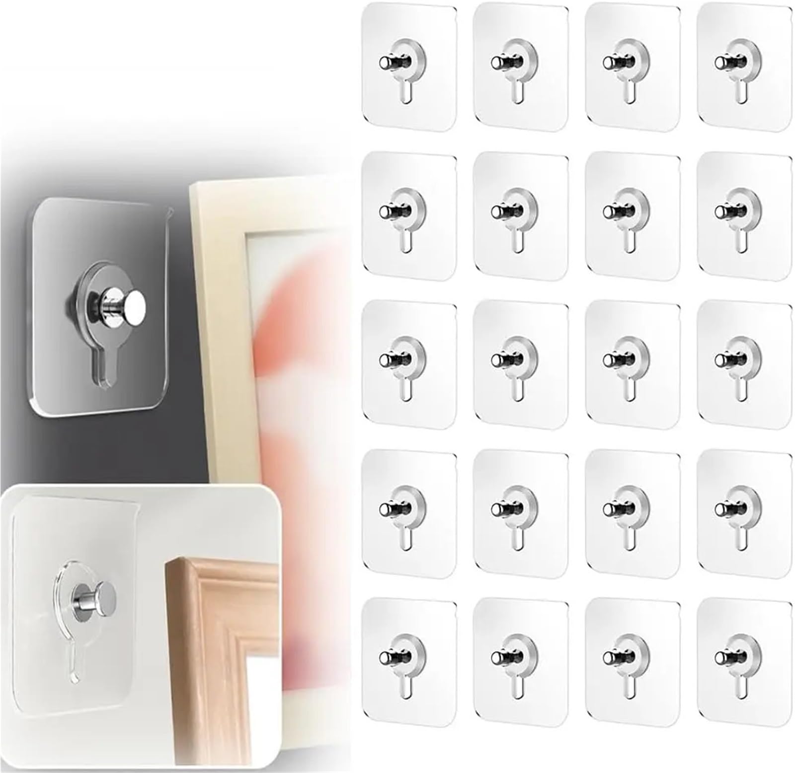 Gancho Adhesivo 50/10 ganchos autoadhesivos de pared for marcos fotos y relojes. Adhesivo fuerte. Clavos transparentes. Soportes for colgar(100pcs white)