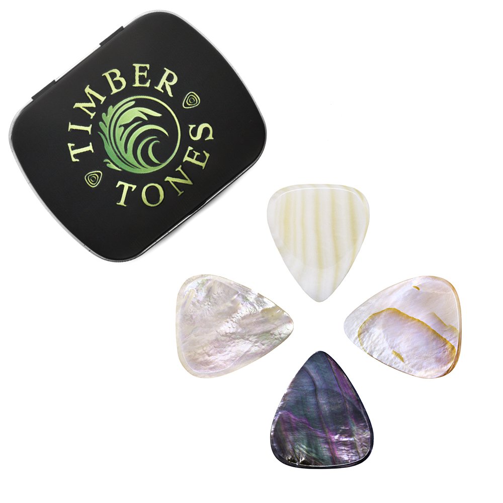 Timber Tones Shell Tones - Confezione di 4 plettri in contenitore di latta, motivi vari