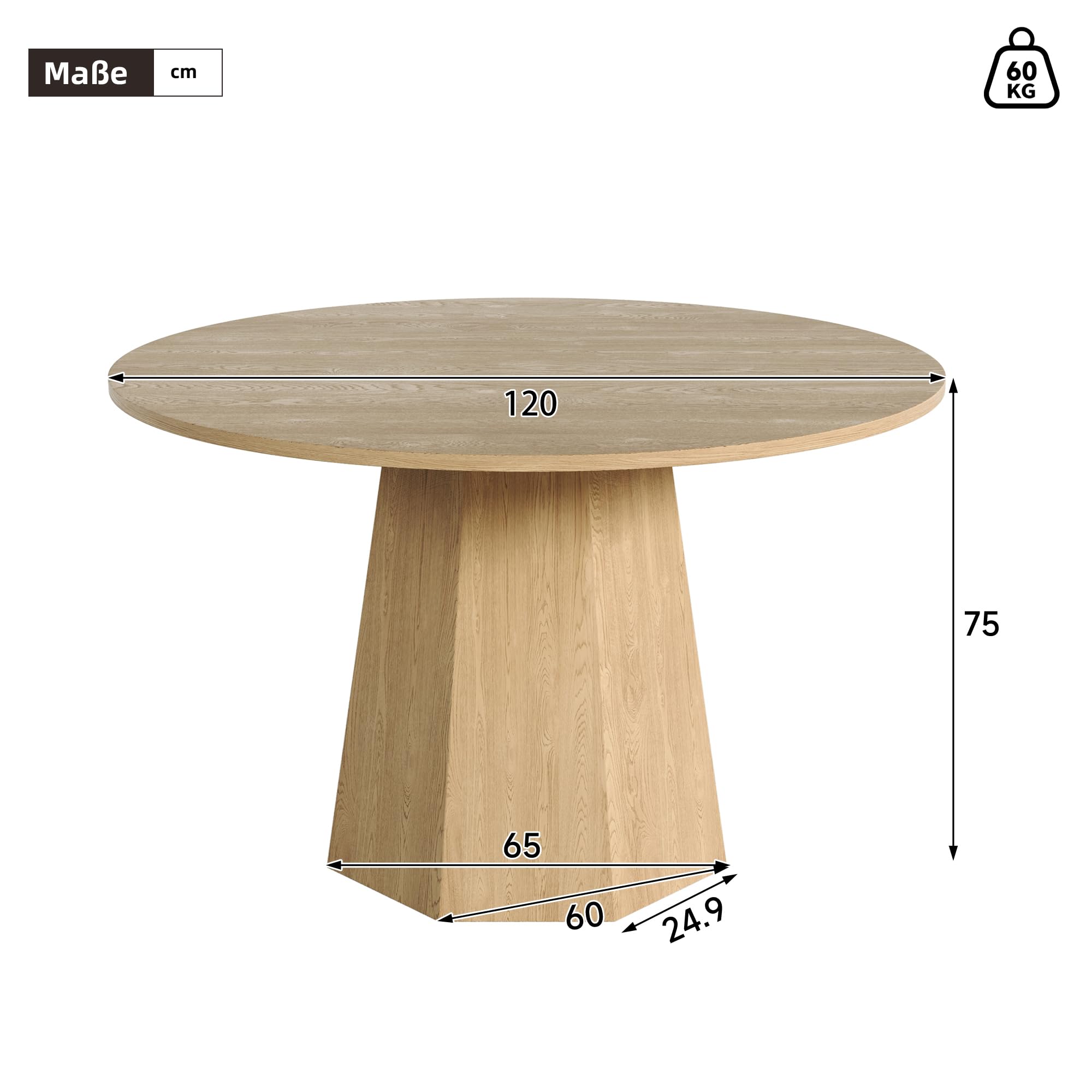 Tavolo da pranzo rotondo, 120 cm, tavolo da cucina rotondo per 4