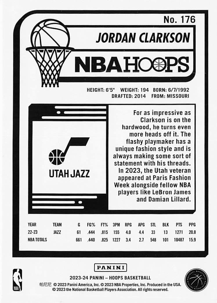 Amazon.com: 2023-24 Panini NBA Hoops #176 Jordan Clarkson