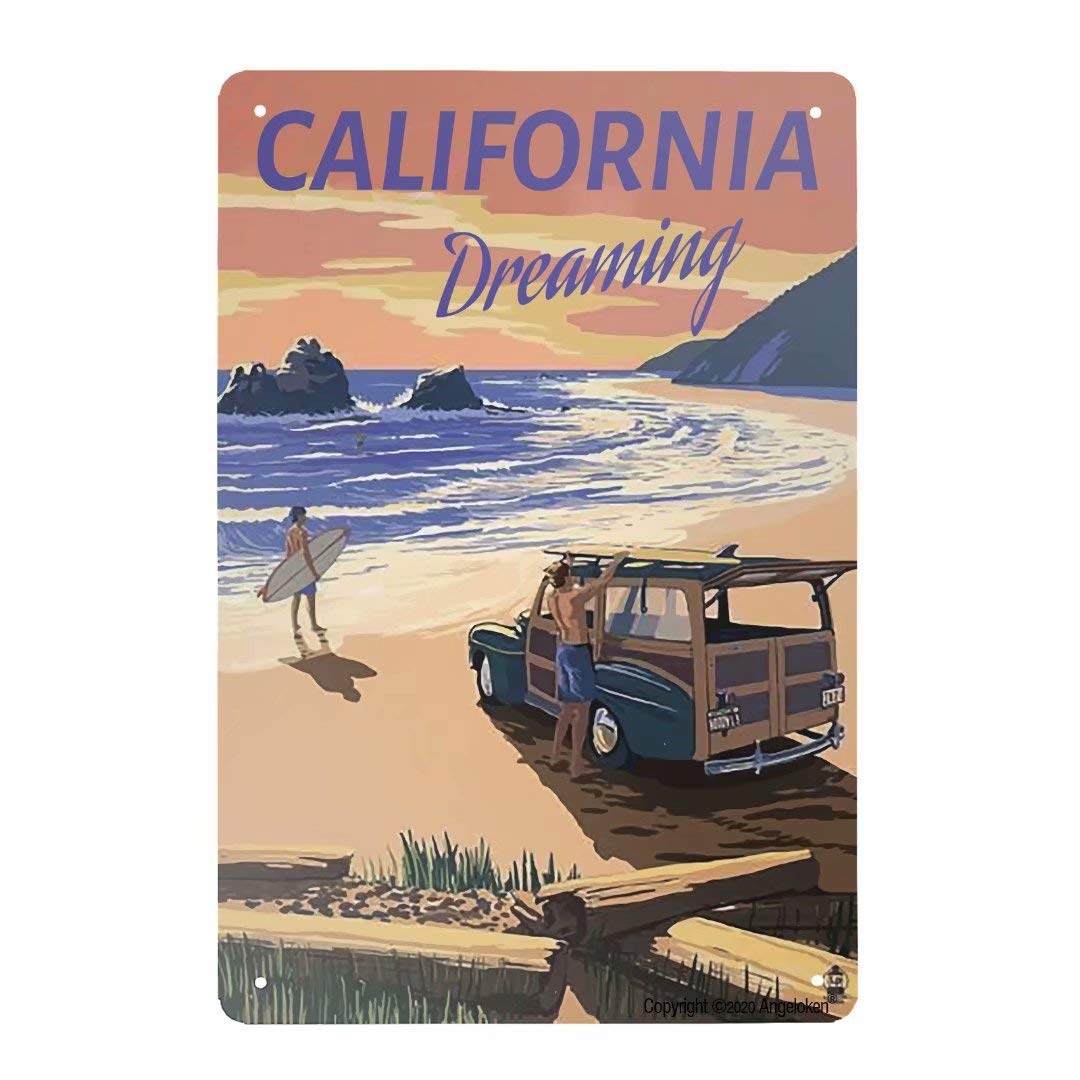 Kwqdozf As Pic Vintage Metal Tin Sign California Dreaming Wall Art Home 8X12 Inch