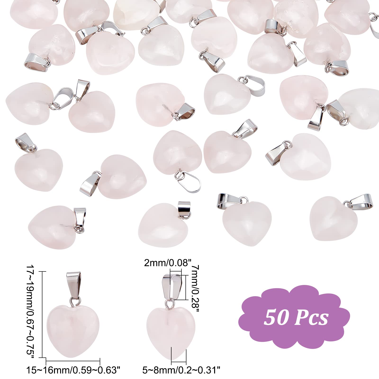 arricraft 50PCS Heart Shape Quartz Gemstone Stone Charms Healing Stone Beads Pendants for Valentine's Day Necklace Jewelry Making