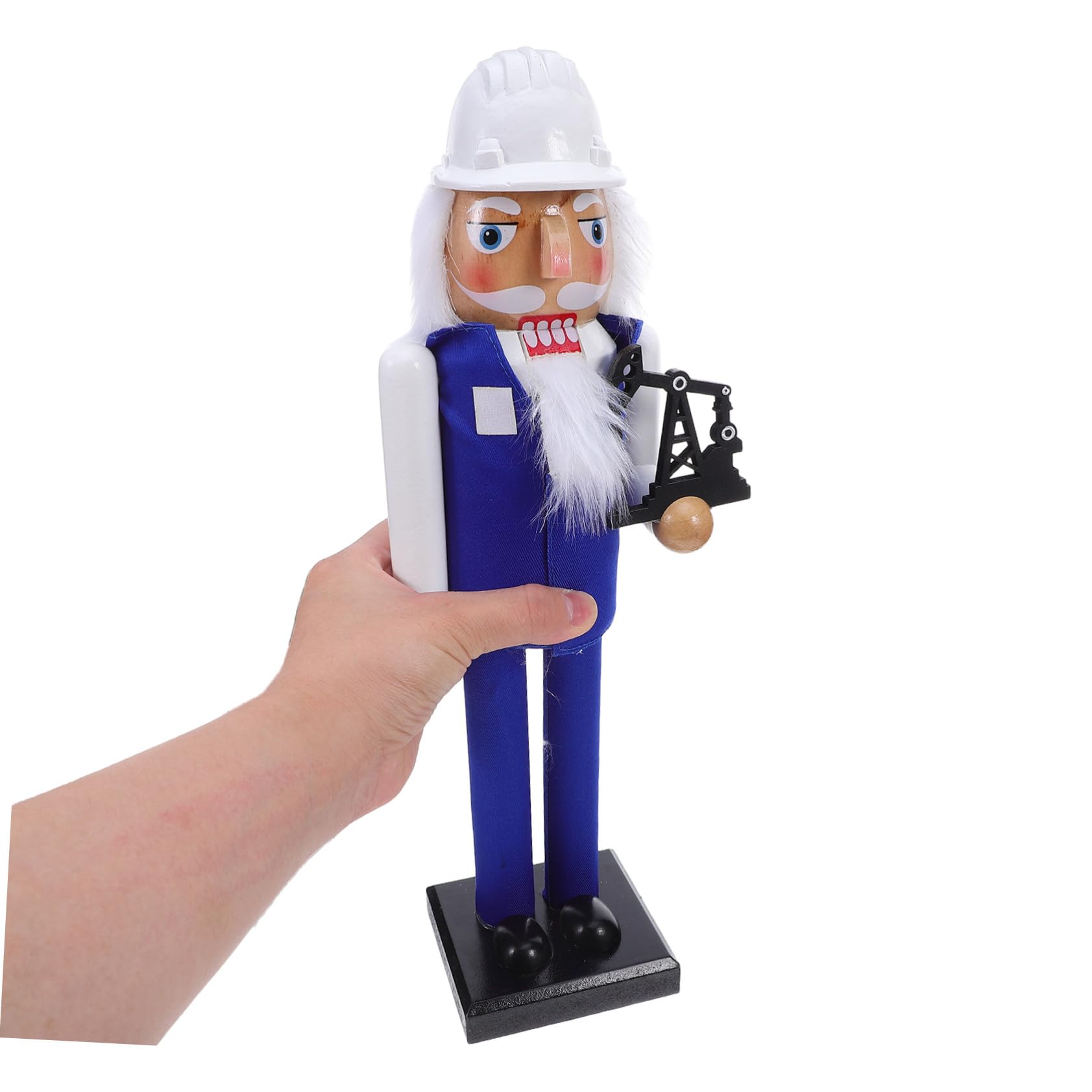 Decorazione Natalizia Soldatino Ingegnere del Petrolio in Legno Pupazzo Schiaccianoci Dipinto a Mano Statua da Tavolo per Festa di Natale e Ornamentazione Festiva Blu