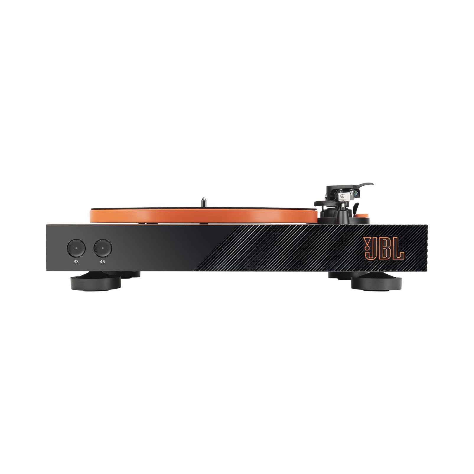 JBL Spinner BT, Giradischi Bluetooth con AptX-HD, Portatestina Rimovibile, Piatto in Alluminio con Trasmissione a Cinghia, Cartuccia Preinstallata con Magnete Mobile di Alta Qualità, Nero e Arancione