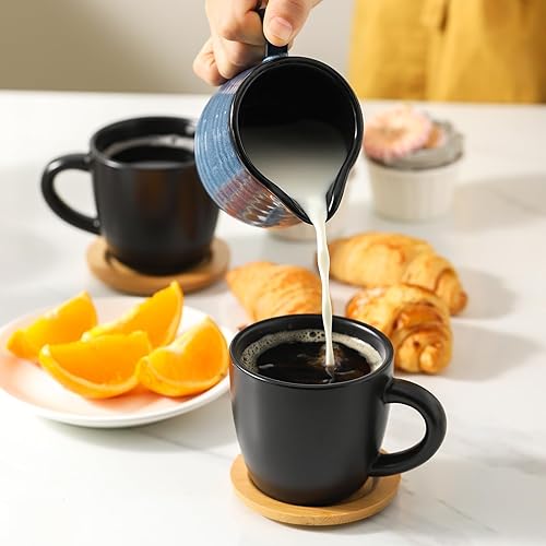 Miniatura 6 de Hasense Juego de 6 tazas de capuchino con platillos de 8 onzas, tazas de café de porcelana con asa, perfectas para doble chupo, americano, leche y