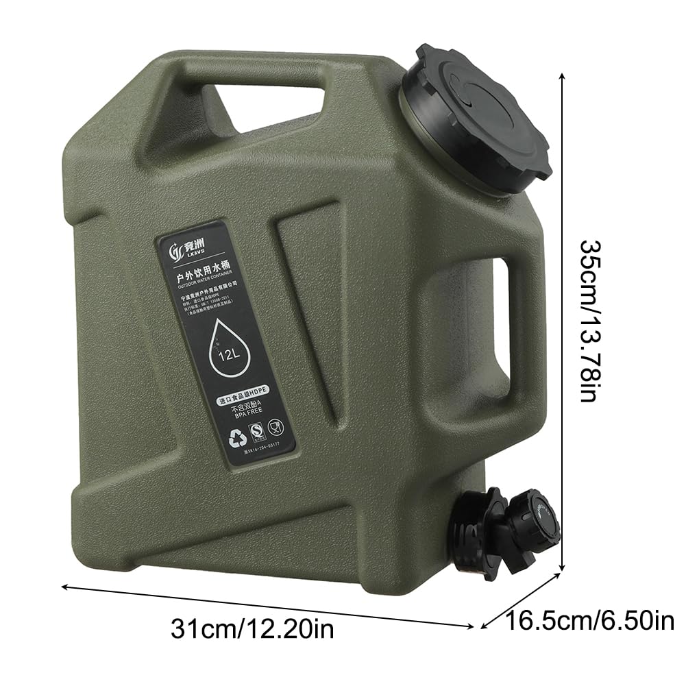 Starnearby Tanica per Acqua con Rubinetto, Serbatoio per Acqua Potabile Addensato, Contenitore per Acqua da Campeggio, Bidone Acqua con Rubinetto Staccabile con Tubo di Prolunga (A-12L Verde)