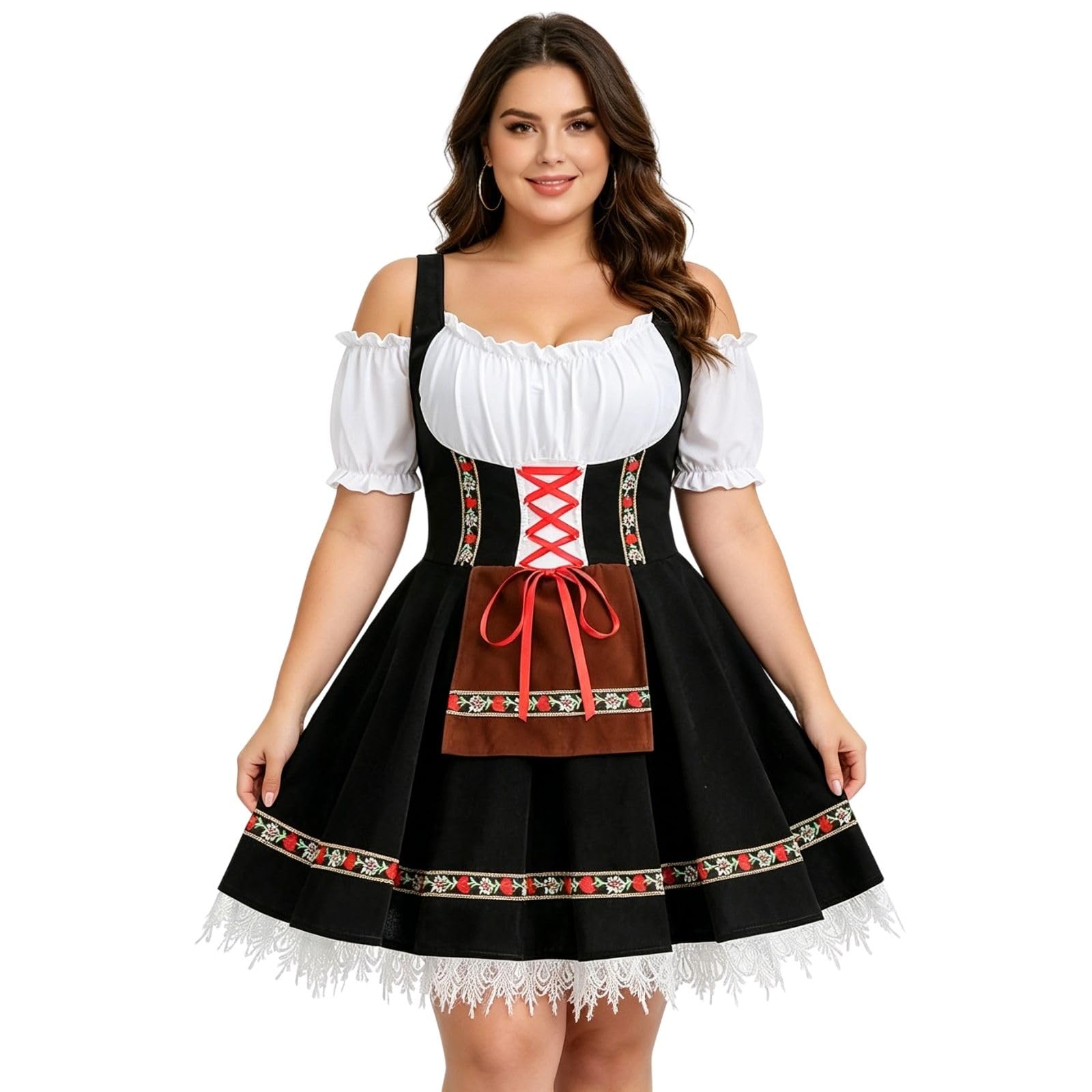 HAPNBCELE Womens Oktoberfest Costume Plus Size, German Dirndl Dress One-Shoulder Beer Festival Bavarian Carnival Halloween (Black, 2X) โ image 1