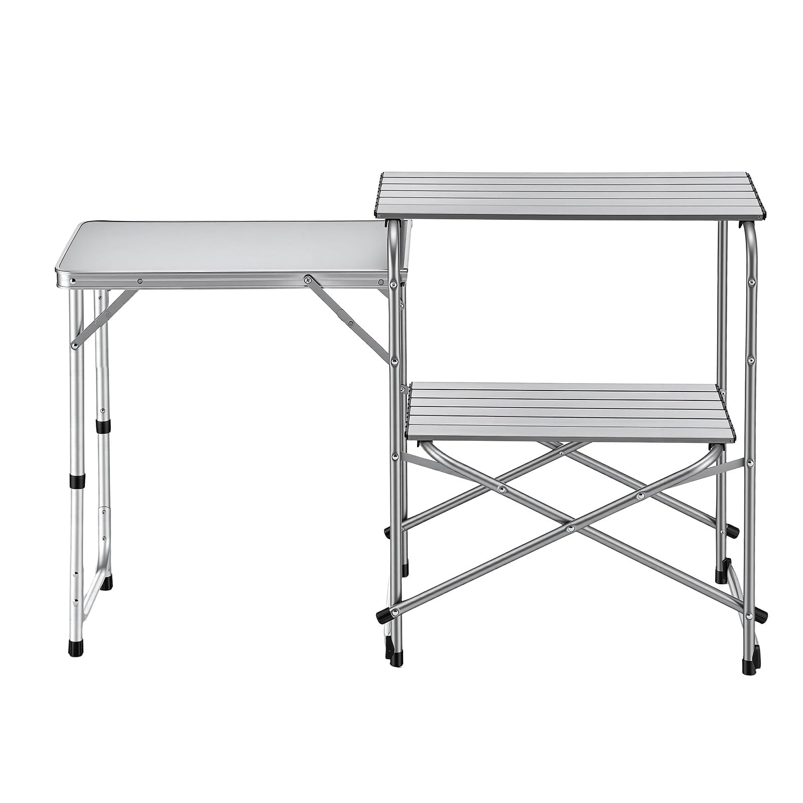VEVOR Klappbarer Campingtisch, Campingkochstation mit Beistelltisch, Hitzebeständiger Tischplatte und Tragetasche, Tragbare Camping-Küchenstation Ideal für Picknick, Grillen und Wohnmobilreisen