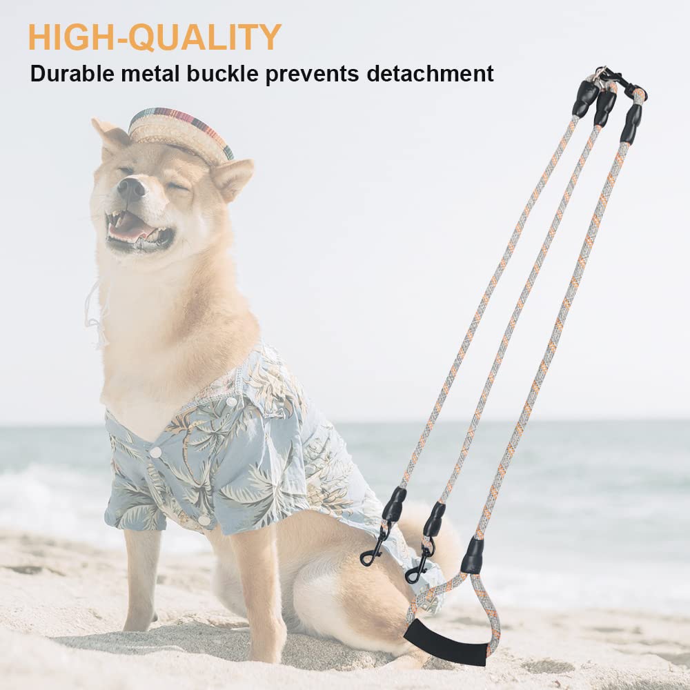 Laisse double pour chien, réfléchissante et résistante pour chiens de petite, moyenne et grande taille, laisse en corde, pivotante à 360 °, sans nœuds, avec poignée confortable, support supplémentaire