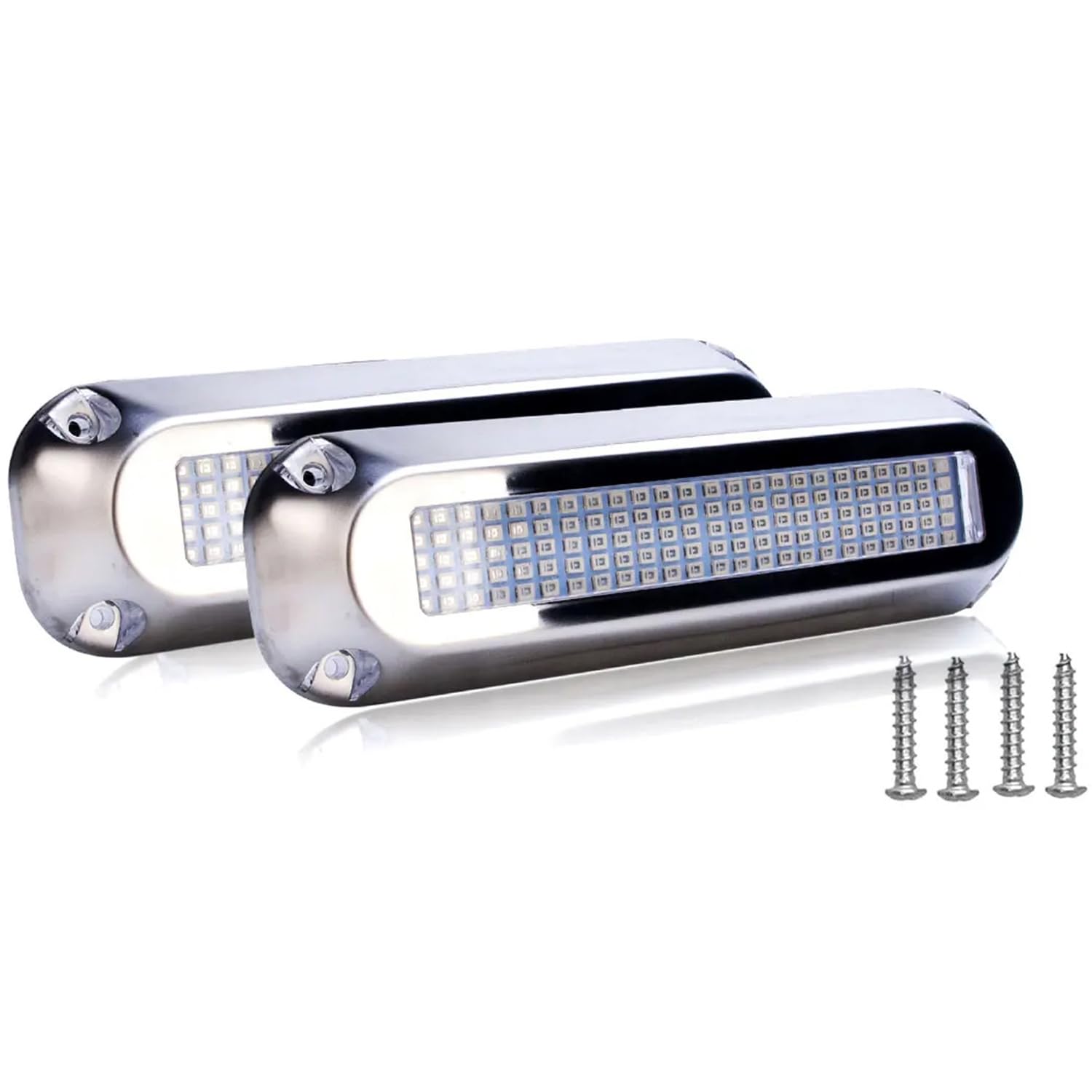Greluma Lot de 2 lumières sous-marines LED pour bateaux marins (120 LED 180° bleu), DC 10V-30V IP68 étanches, montage en surface pour bateau de croisière, yacht, bateau à voile, ponton, feu arrière