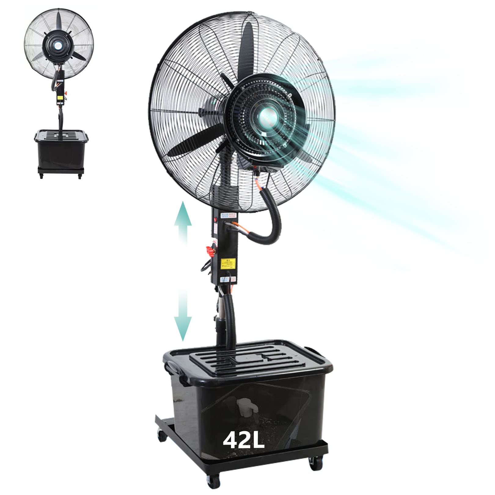 AYCDL Outdoor Misting Pedestal Fan with Hight Adjustable, 3 Cooling Speeds and 42L Large Capacity Tank, Outside Patio, Garden, Backyard Misting Fan,81cm/31.9in