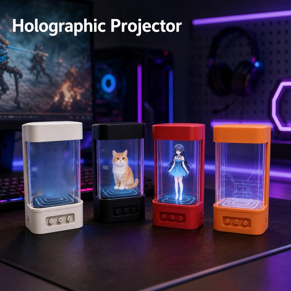 Robot hologramowy AI, wyświetlacz projekcyjny 3D, inteligentny gadżet na biurko, interaktywny gadżet, sterowanie głosem WiFi, ładowalna obudowa ABS, animowane awatary, idealny do biura domowego