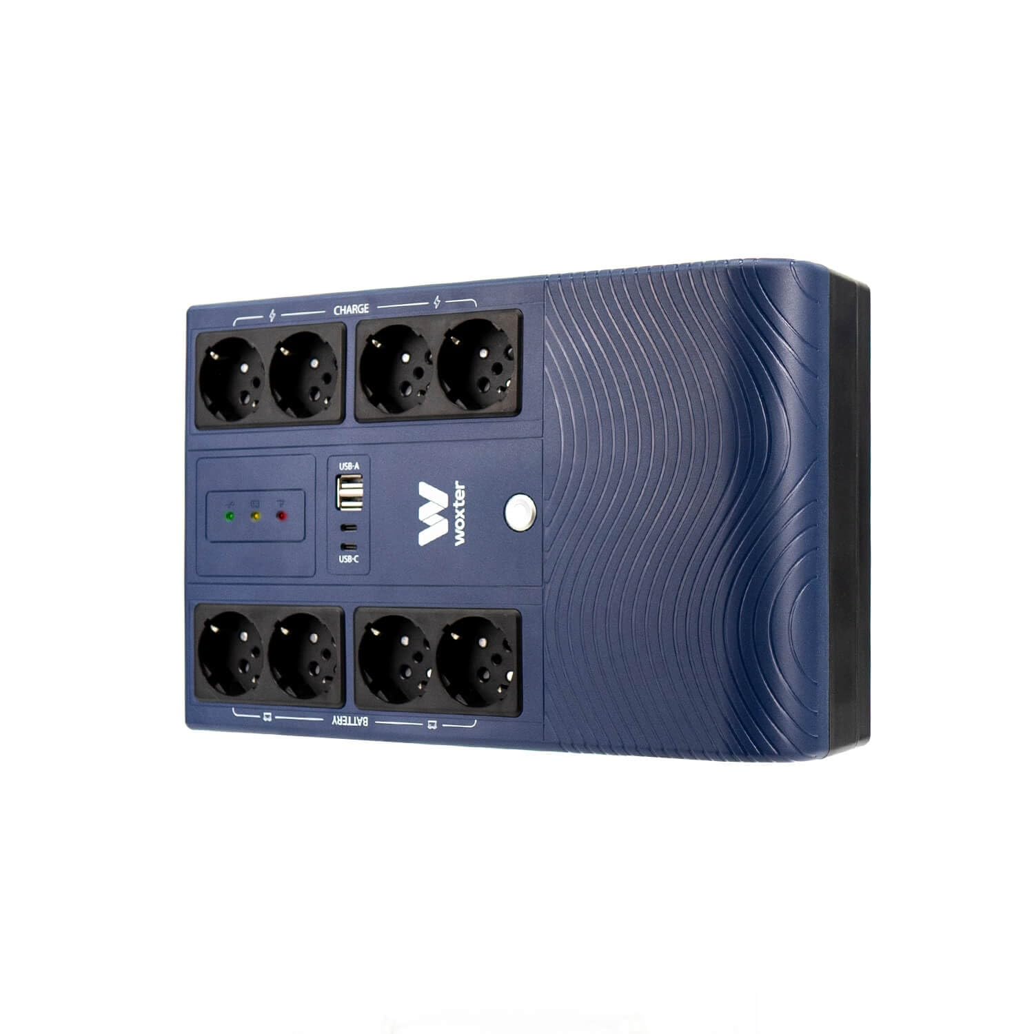 Woxter Multibase UPS 1200VA/720W, zasilacz bezprzerwowy, 8 gniazd Schuko, 4 porty USB, niebieski