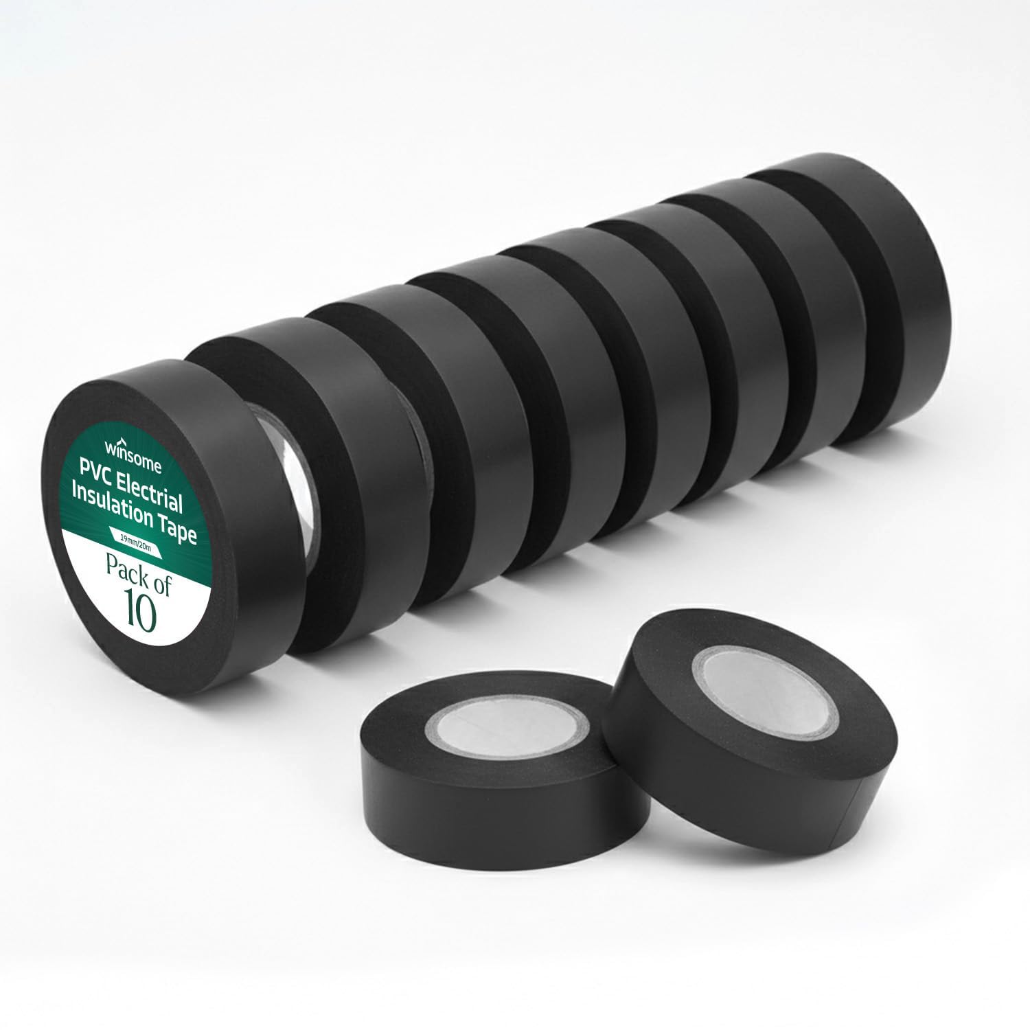 WINSOME Electrical Tape Pack of 10 | 20m X 19mm Waterproof Insulation Tape for Electric Wires & Cables | Strong & Sticky Electrician’s Tape for Preventing Short Circuits (Black, Pack of 10)