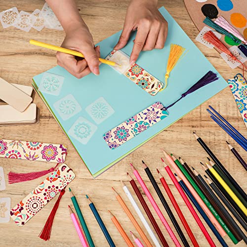 92 Pieces Unfinished Wood Bookmark With Colorful Tassels Diy Templates Blank Bookmarks Ornament Wooden Bookmarks Diy Bookmarks For Kids Diy Crafts Book Lovers (Flower, 1.26 X 4.72 X 0.08 Inches) #TOP4