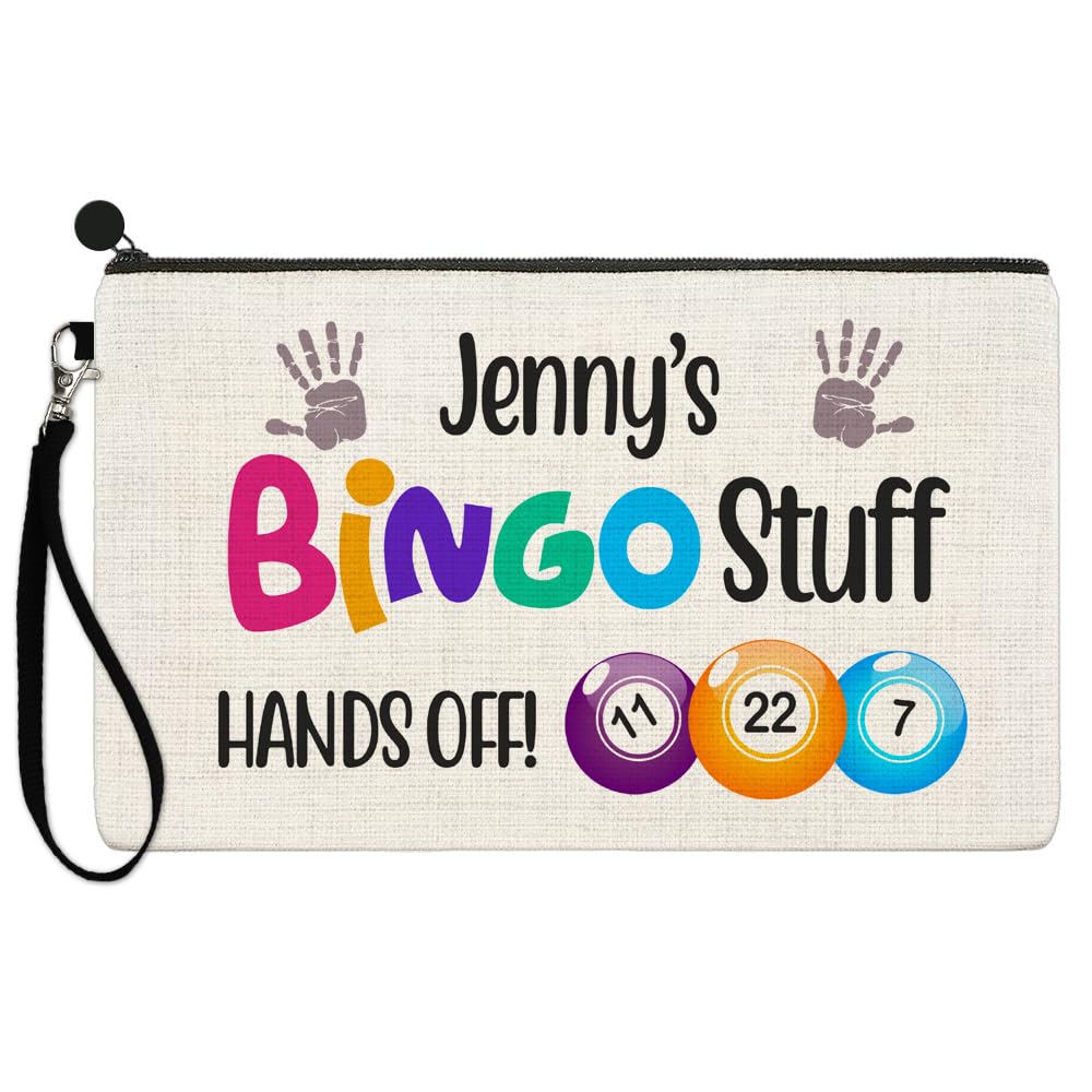 EnvyFone Personalised Hands Off Bingo Stuff Linen Style Case Bag Dabbers Carry Pouch Pencil Accessories Gift