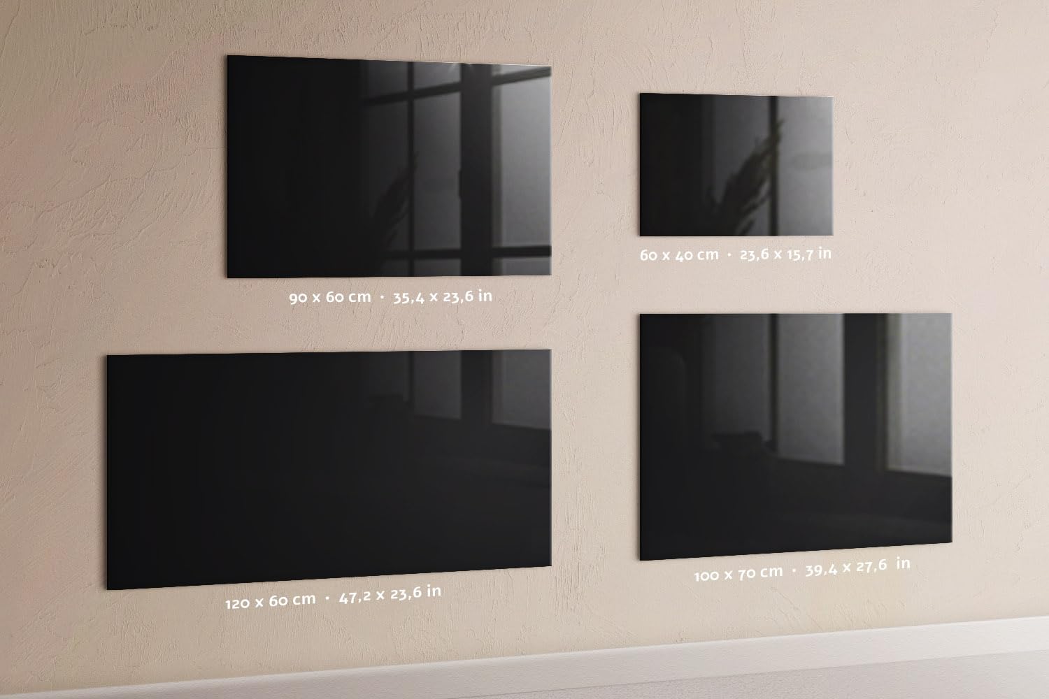 Dekorative Glas-Magnettafel | Komplettset mit Neodym-Magneten, Marker & Schwamm | Hochwertiges Sicherheitsglas | Perfekt für Notizen & Terminübersicht- 120x60 - Schwarze Farbe