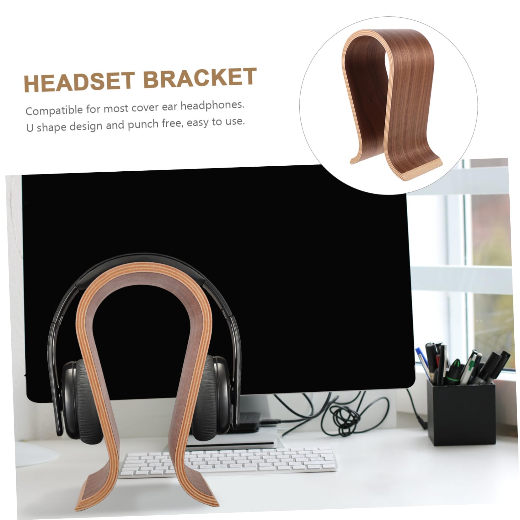 Mikikit Supporto per Cuffie U in Legno Espositore per Cuffie da Tavolo Compatibile
