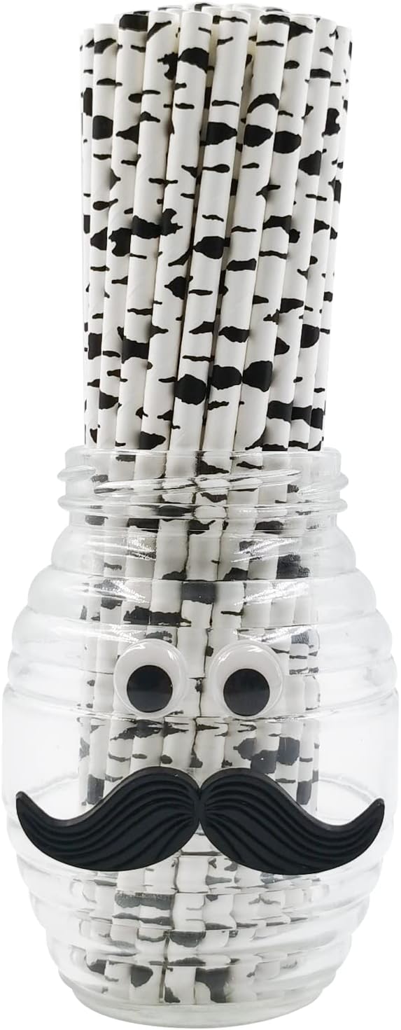 Birch Black and White Paper Straws, Jungle Paper Straws, Disposable Birch Wood Spots Zebra Pattern Paper Drinking Straws for Party Cocktail Decoration, 7.75 inches, Pack of 100