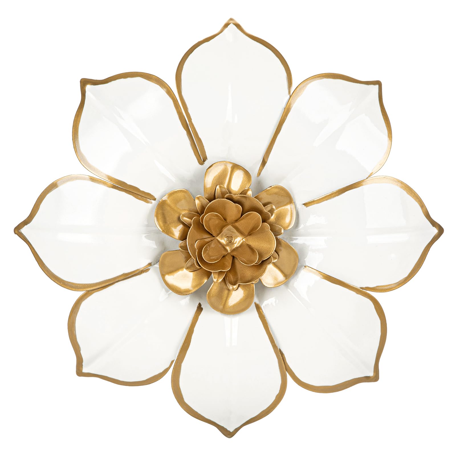 Arborus Decoración de pared de metal dorado blanco de 9.8 pulgadas, arte de pared moderno 3D, decoración de pared de flores, obras de arte de metal, adornos Art Deco para dormitorio, sala de estar,