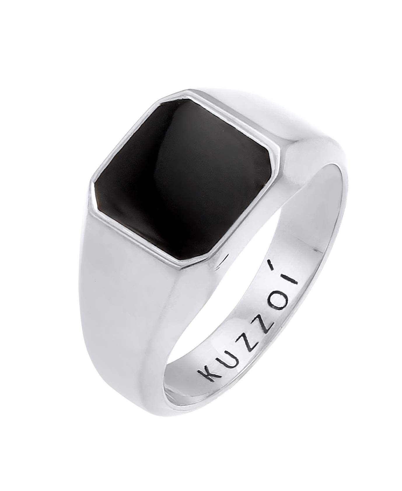 Kuzzoi Anillo de sello para hombre octágono con esmalte negro en plata de ley 925 maciza, 10 mm de ancho, anillo clásico de plata para hombre pulido en tamaño 60 – 66, 0610882720
