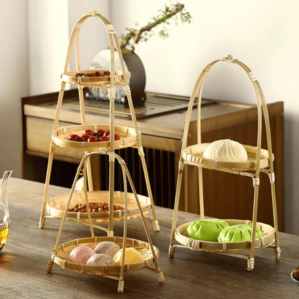 DOUKI Dessert Stand Delicate Hand-Woven Bamboo Basket Dessert Stand for Display, Exquisite Attractive Snack Stand for Gift Tea Party Restaurant for Party Decor