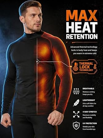 5 Pack Men's Thermal Compression Shirts Fleece Lined Turtle Mock Neck