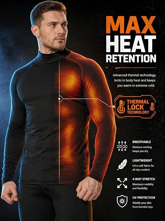 5 Pack Men's Thermal Compression Shirts Fleece Lined Turtle Mock Neck