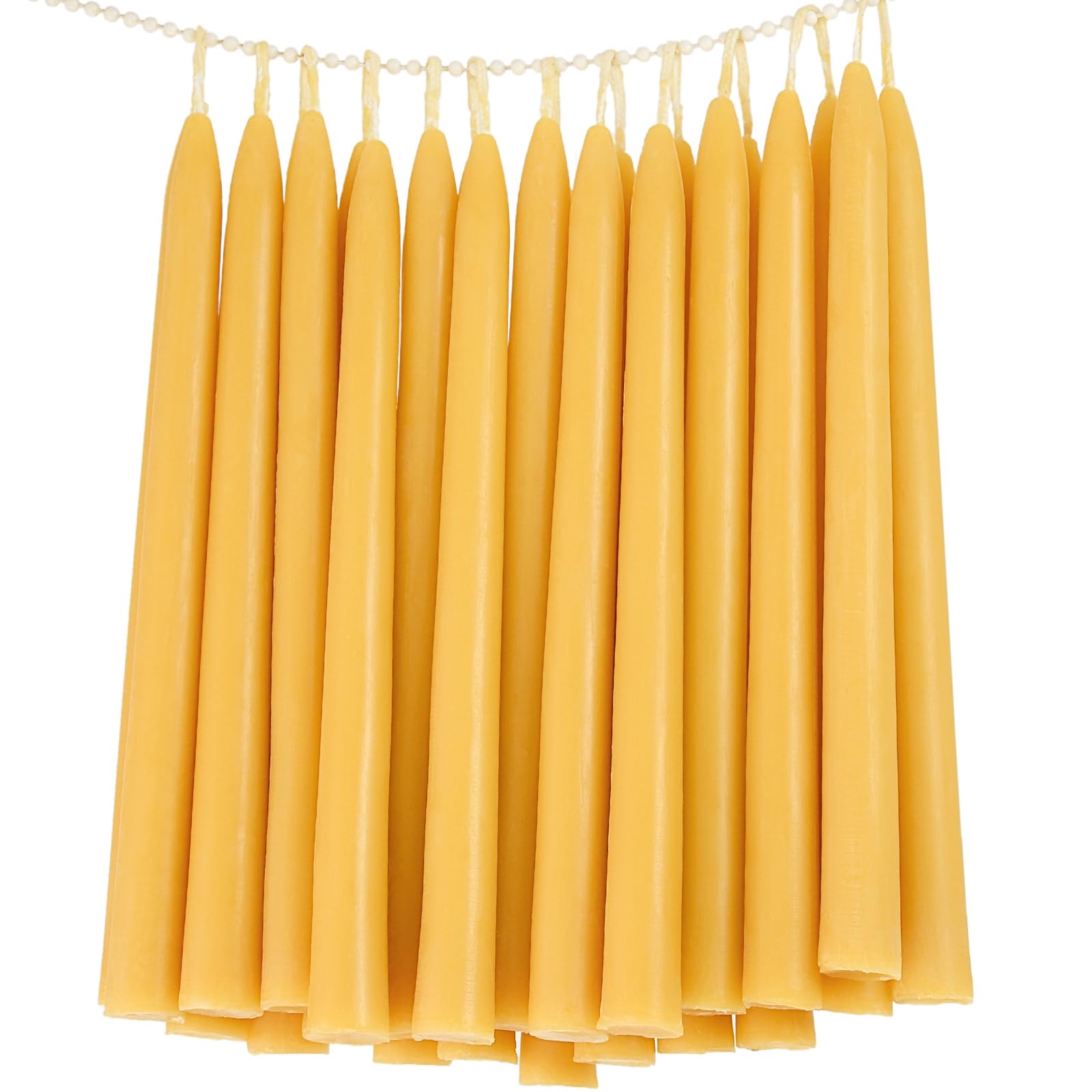 24 Pack Natural Beeswax Taper Candles in Bulk 10 inch Tall - Dripless Candle 100% Pure Unscented Beeswax, 8 Hours Long Burning Time -Yellow
