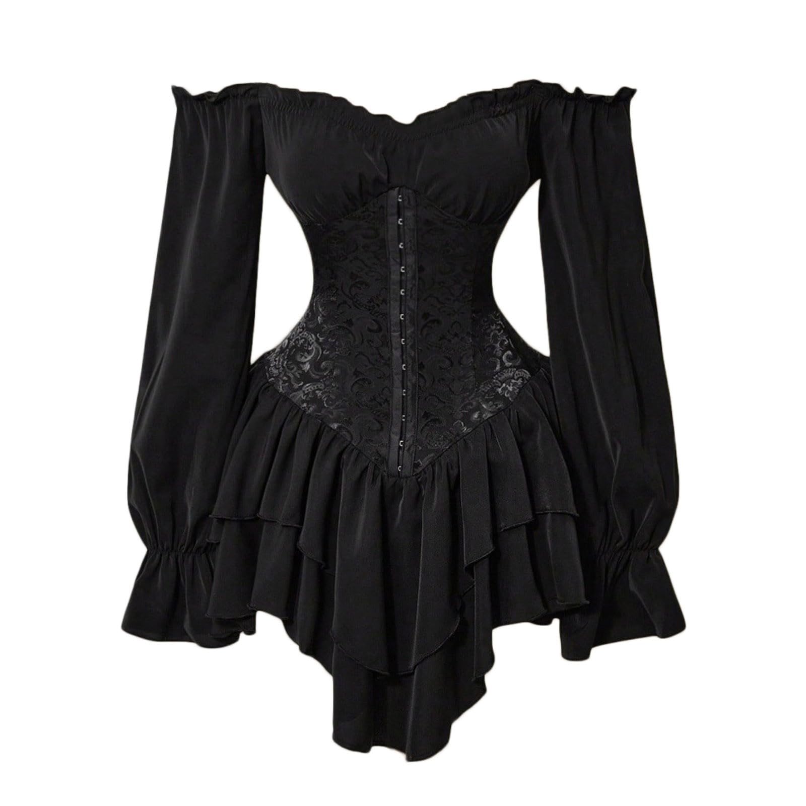Robe de pirate pour femme - Robe à volants - Épaules dénudées - Mini jupe à volants - Costume de pirate Renaissance - Corset - Robe de fée - Robe d'été à épaules dénudées - Robe patineuse