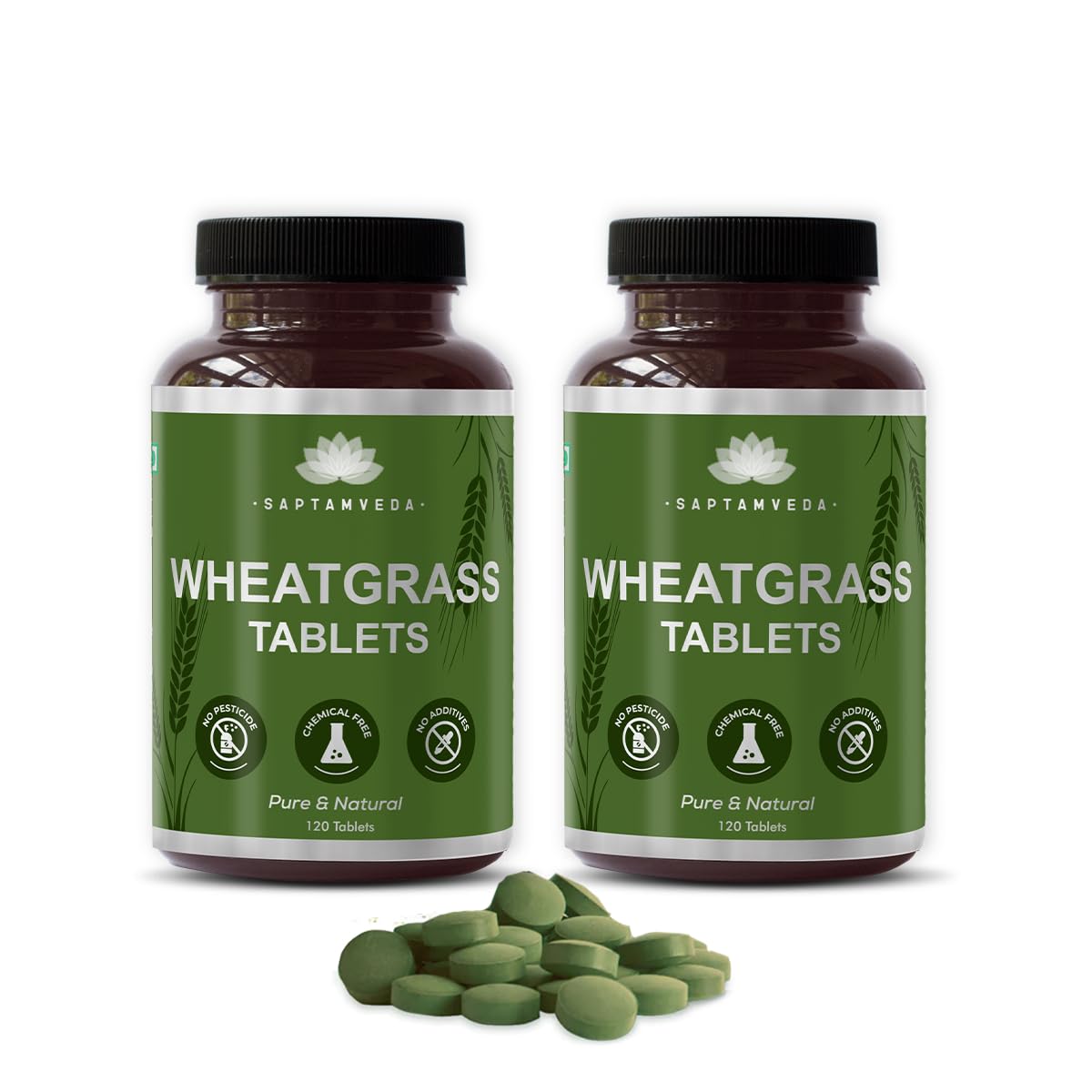 SAPTAMVEDA Organic Wheat Grass Tablets 240 Tablets (120 * 2) 500mg Each - Natural Antioxidant Superfood, Supports Health
