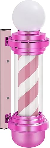 BarberPub Poste de peluquería con luz LED para peluquería, lámpara giratoria de rayas de spa, poste exterior de peluquería de estilo clásico,