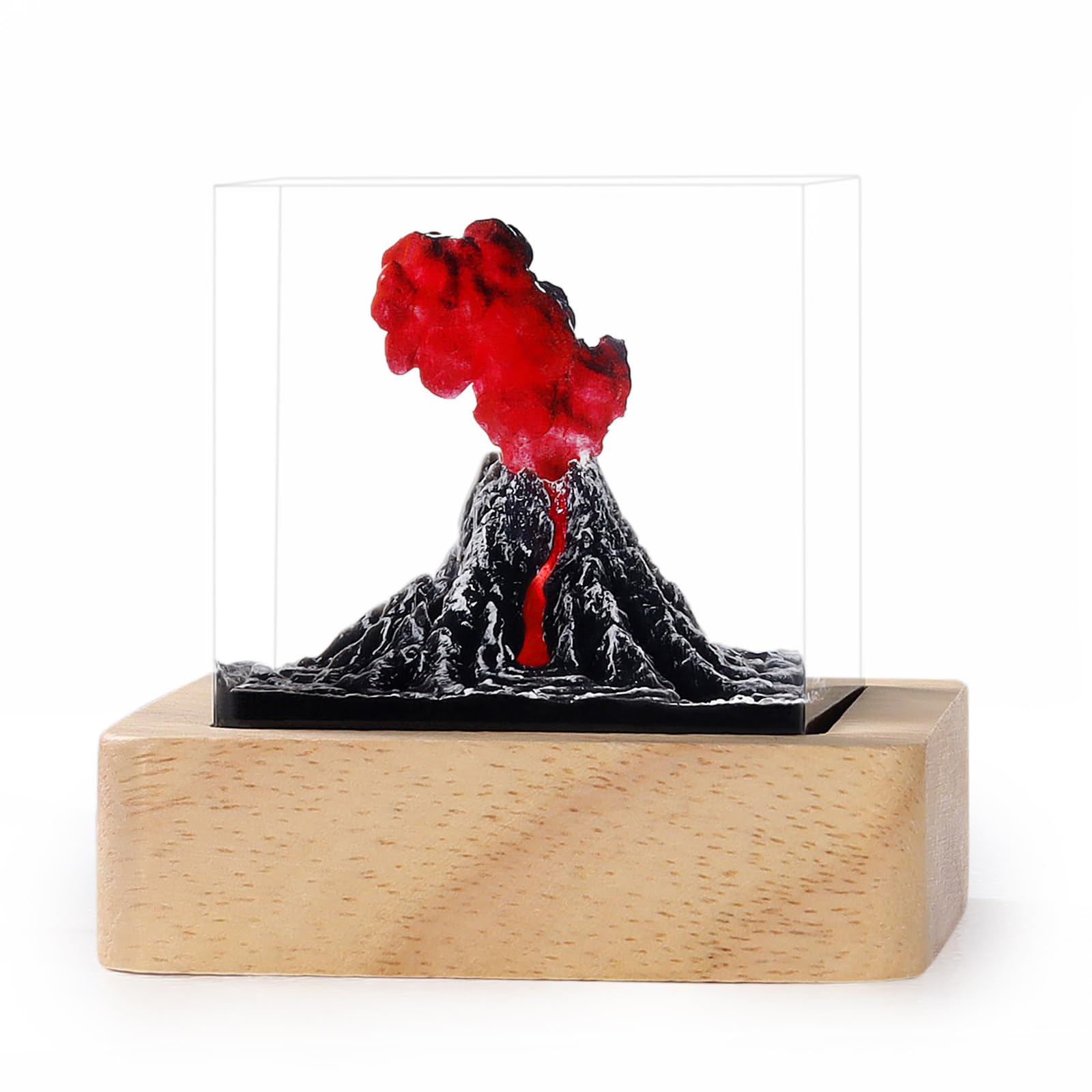 Lámpara de lava – Adorno de luz nocturna de erupción de volcán 3D – Resina epoxi USB Mini luz nocturna roja decoración de habitación para niños, adultos, dormitorio, oficina – Regalo creativo de