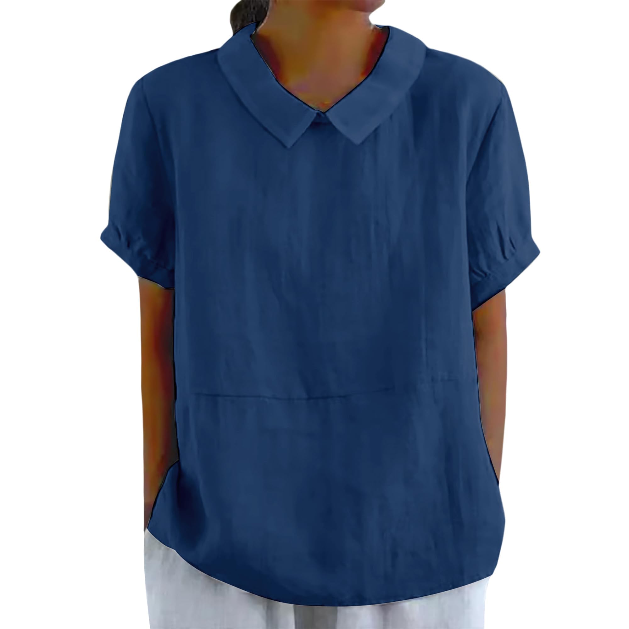 Women Summer Tops 2025 Cotton Linen Shirts Cute Summer Short Sleeve Shirts Casual Collared Blouse Tunic