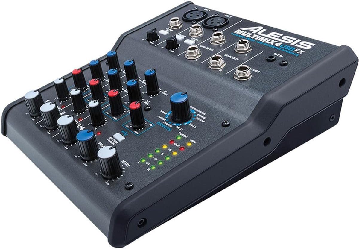 Alesis Multimix 4 USb Fx 4 Channel Compact Studio Mixer With Built In Effects & USb Audio Interface For Home Studio Recording, 4-Channel + USb