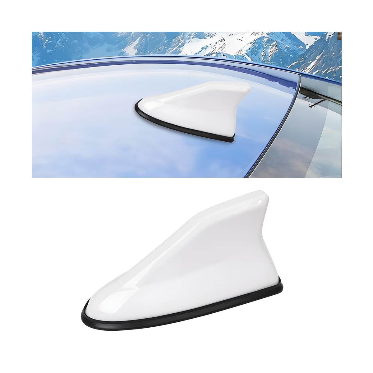 Car Shark Fin Antenna Cover, Vehicle Top Roof Aerials AM FM Radio Signal Base with Adhesive Tape, Automotive Shark Antenna Replacement Accessories, Universal for Truck Motorcycle RV (White)