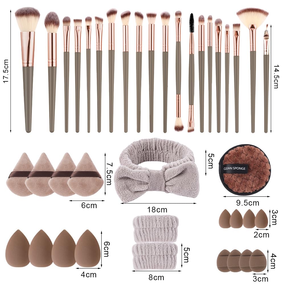 Vicloon Set Pennelli Make up,Kit di 40 strumenti per il trucco di 20 pennelli da trucco e spugne per il trucco,strumenti per il trucco,fasce capelli 2 braccialetti,per fondotinta,palpebra,cipria