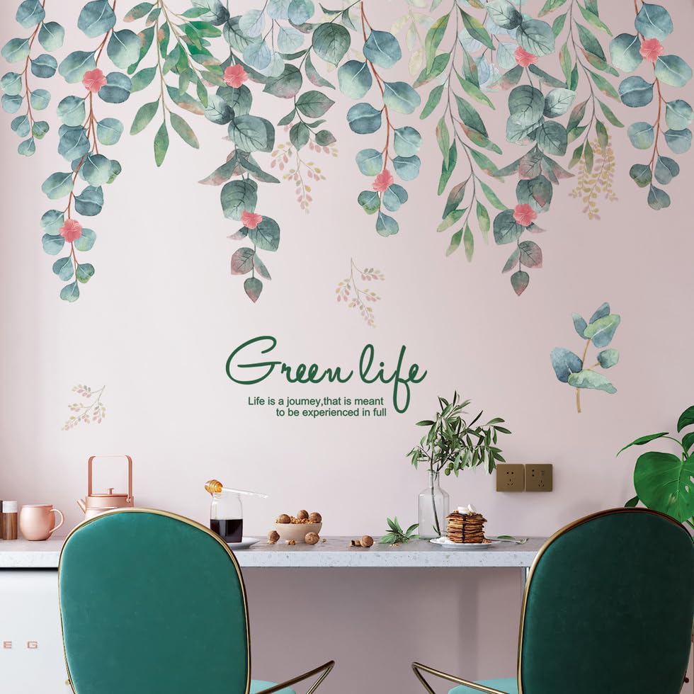 Vinilo decorativo con plantas, hojas y flores rojas miniatura 4