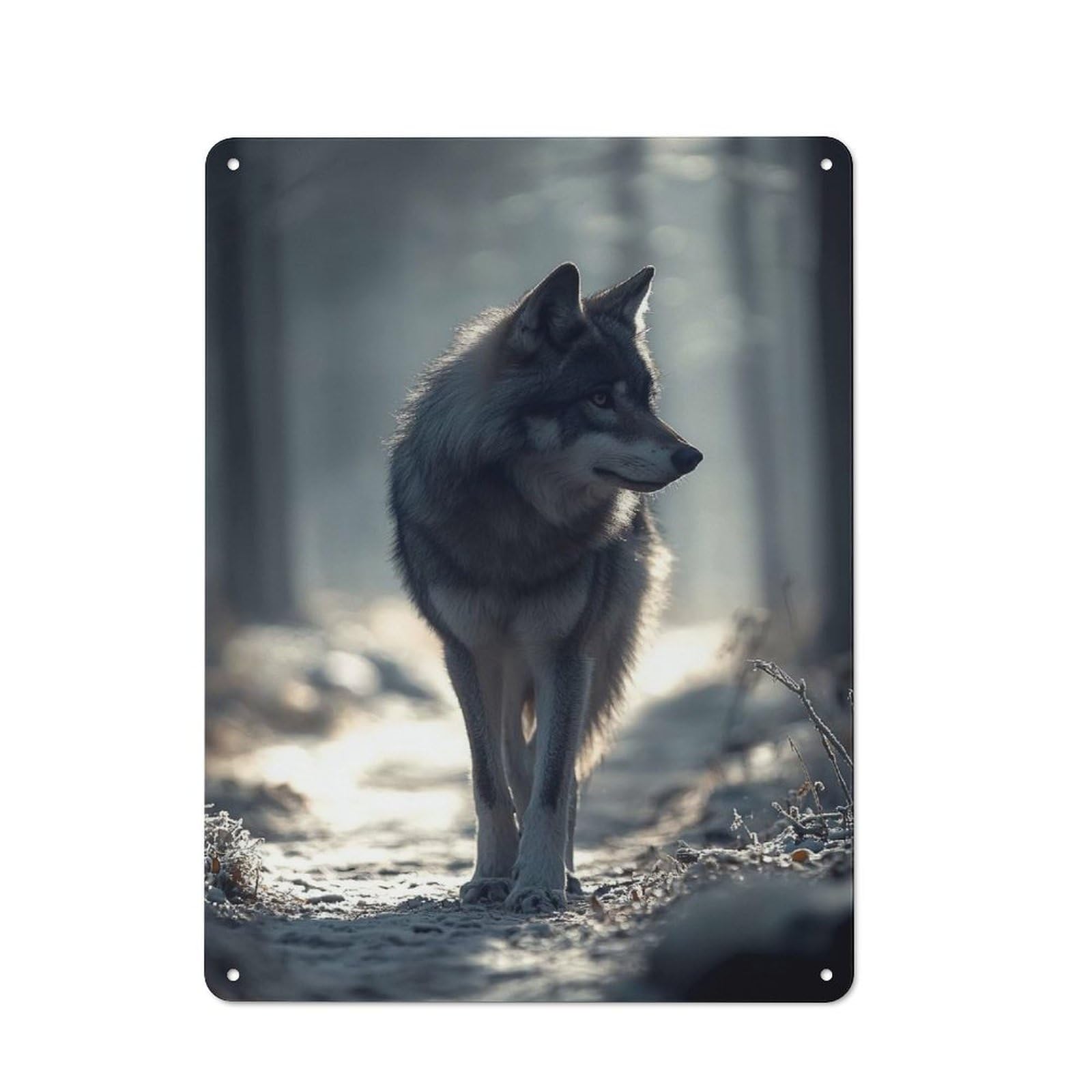 Junmoney Style-18 Metal Wall Sign 40X30cm Featuring Wolf In Winter Forest For Pub Or Café, Housewarming Wall Decor For People Furnishing Pub And Café