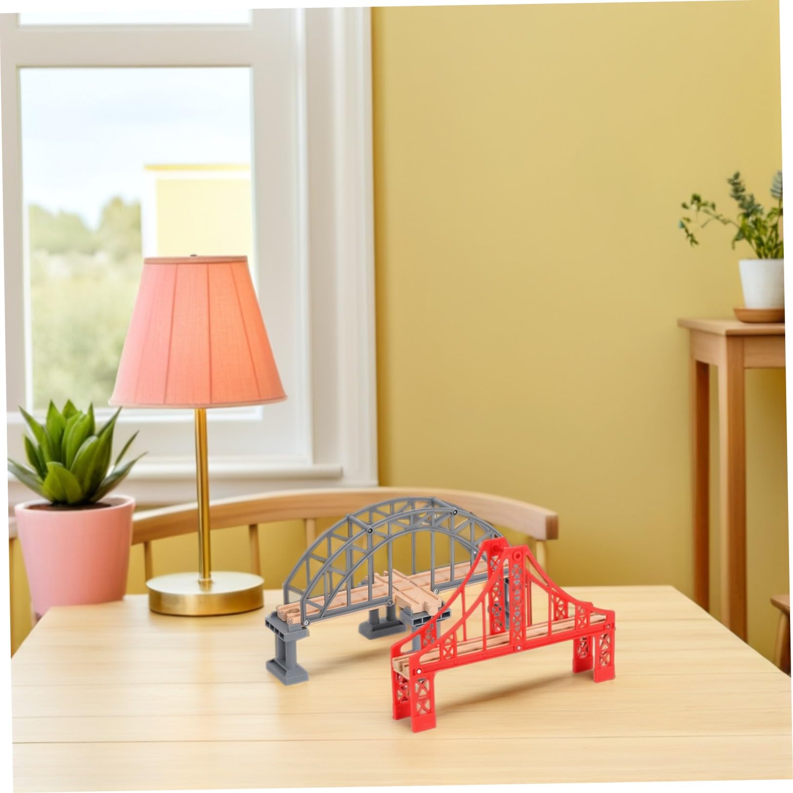 Puente de Vías de Tren de Juguete Rojo 2 Piezas para Maqueta