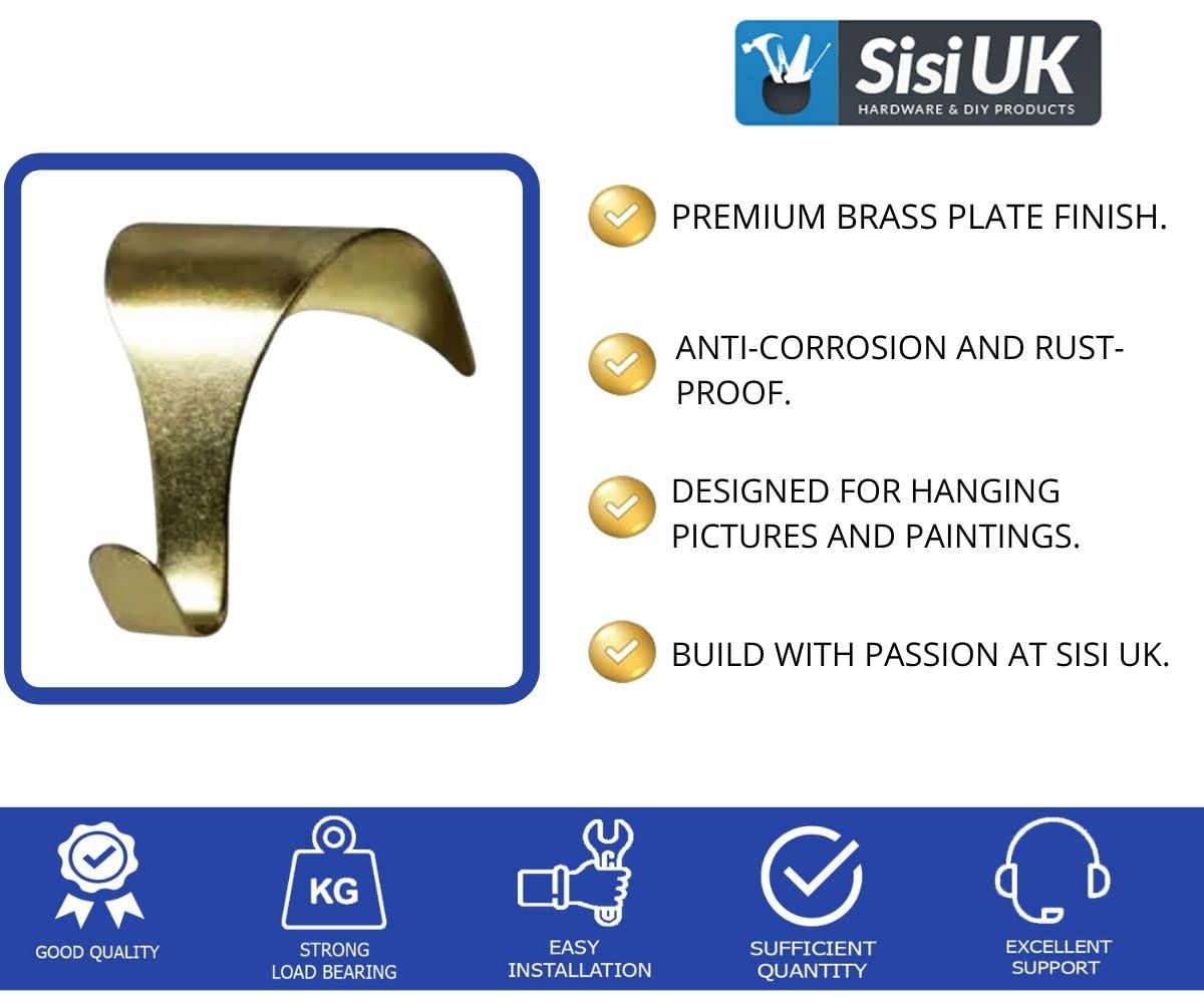 Lot De 10 Crochets En J En Laiton Pour Cadres Lourds - Acier Galvanisé, Robustes, Fixation Murale Solide