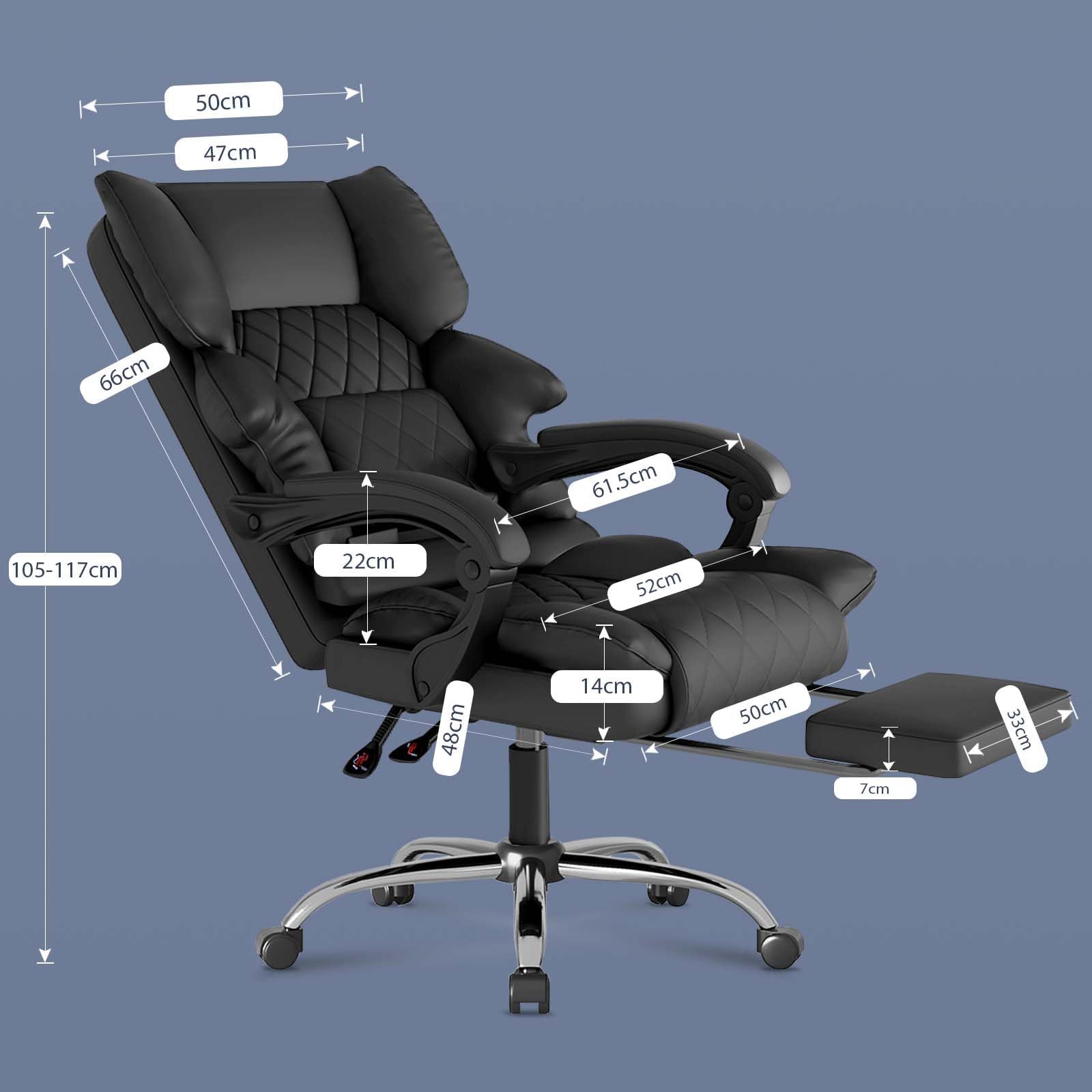 Exekutiver Ergonomischer Bürostuhl mit Fußstütze - Lederimitat neigbarer chefsessel, verstellbare Höhe und 135° neigbare Rückenlehne, Hochlehnen-Lendenstütze, für Home-Office
