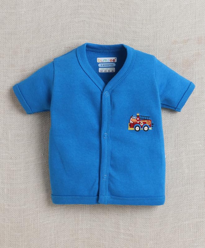 BUMZEE Baby Boys Cotton Pack of 3 Front Open Jablas Half Sleeves Blue & White - 0-3 Months (Peb10534B-blu) - Image 4 thumbnail