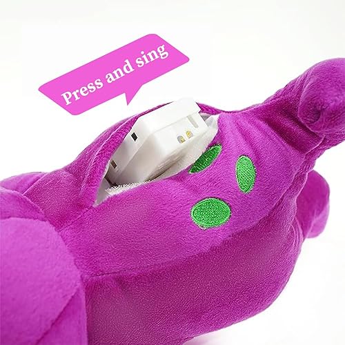 Miniatura 4 de RYTRWE Barney's Toy - Muñeca de dinosaurio púrpura con texto en inglés "I Love You" Barney Benny, regalo de cumpleaños, relleno de algodón PP, 12