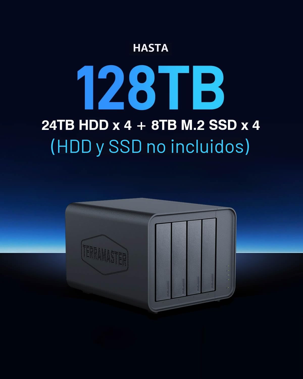 TERRAMASTER D8 Hybrid HDD NVMe Caja USB 3.2 Gen 2 10Gbps Tipo C de 8 Bahías Almacenamiento USB, Compatible con Raid 0/1/Individual/JBOD, Arreglo de Discos Híbrido Exclusivo 2+6 Raid (Sin)